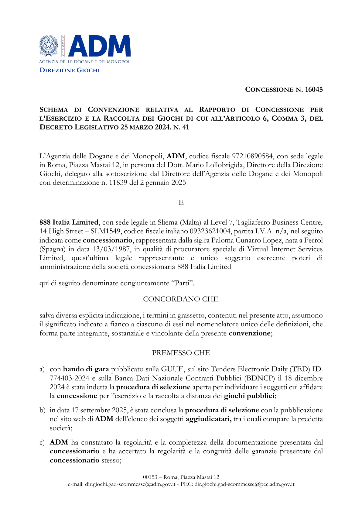 Convenzione di concessione resa disponibile dal marchio
