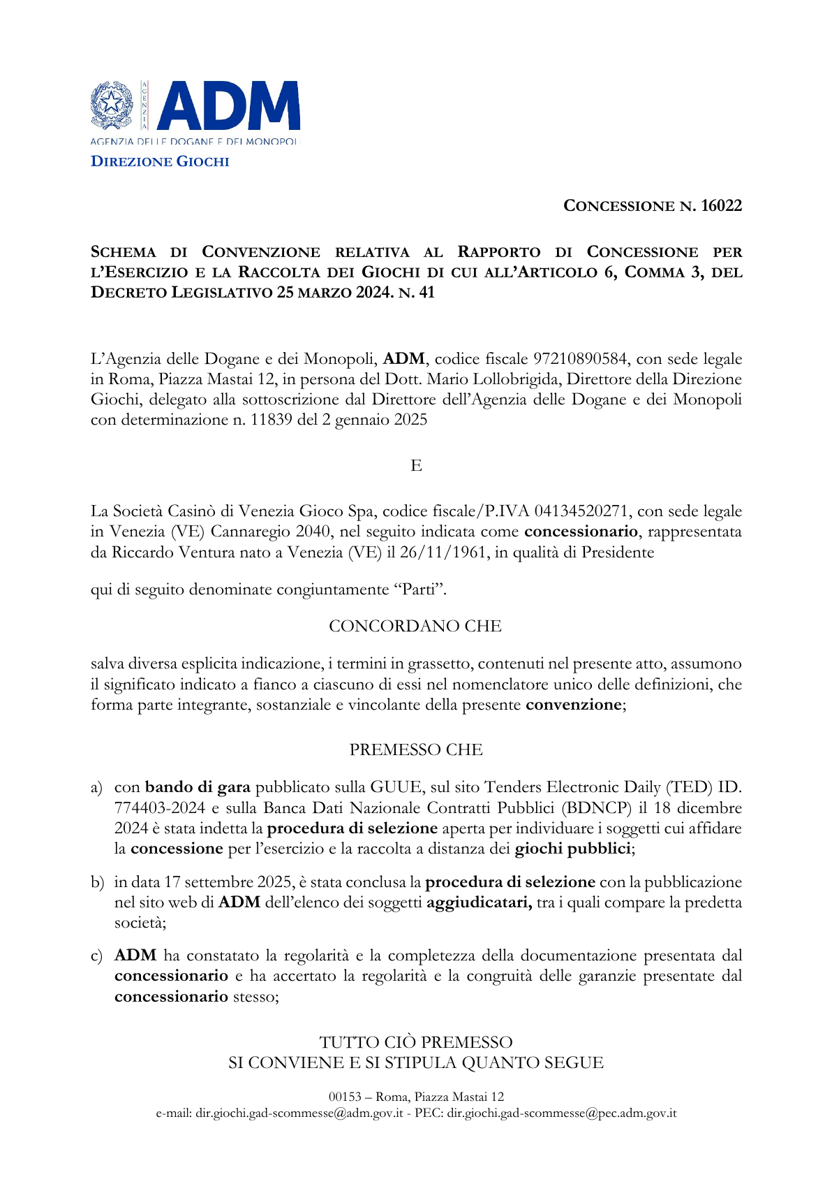 Convenzione relativa alla concessione 16022